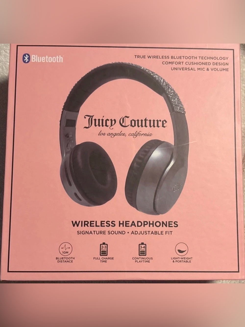 New Juicy Couture Wireless Headphones Bedazzled Gems Black Bluetooth Electronics